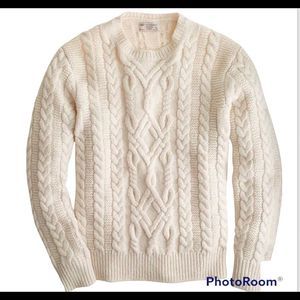 J. Crew Wallace & Barnes Shetland wool Cable knit sweater, cream, men’s size L